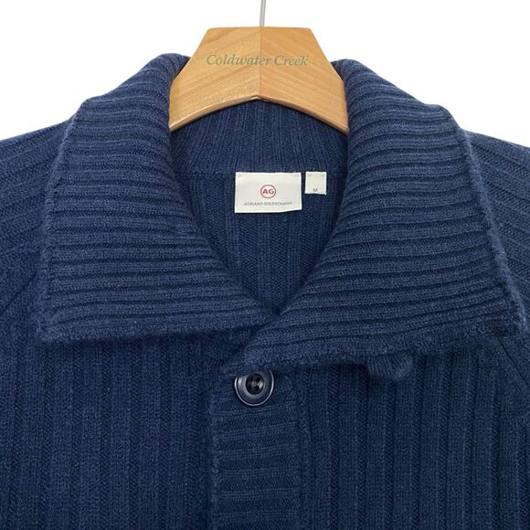 AG Adriano Goldschmied Cardigan Sweater Mens M Blue Ribbed Elbow Patch Wool NEW - Picture 4 of 10
